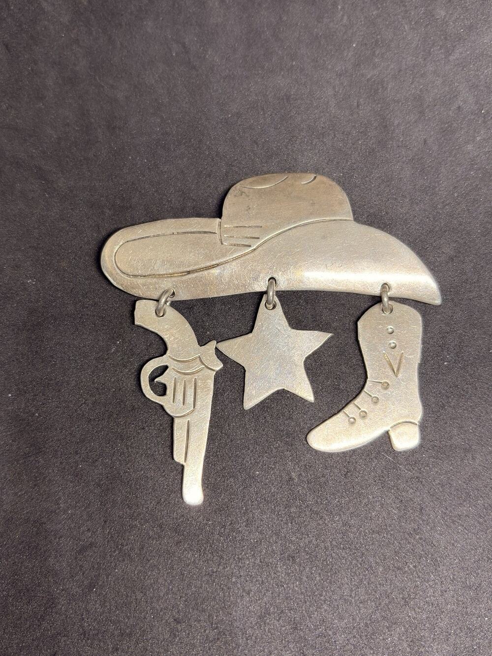 VINTAGE 925 Mexico STERLING SILVER TM-180 2.75” Western Cowboy Hat Pin BROOCH
